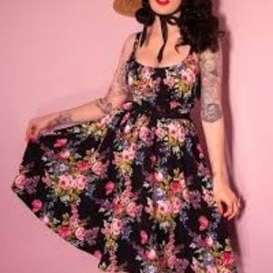 Vixen by Micheline Pitt Black Floral Ingenue Dress Medium